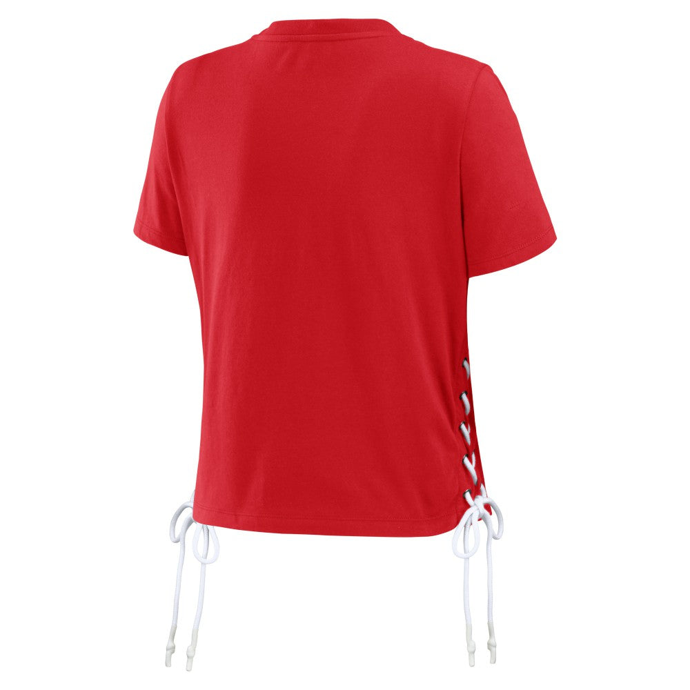 St. Louis Cardinals WEAR by Erin Andrews Women's Side Lace-Up Cropped T-Shirt | MLB Discount