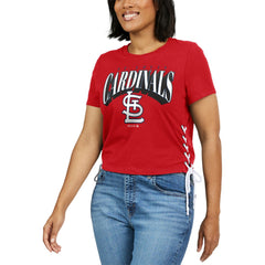 St. Louis Cardinals WEAR by Erin Andrews Women's Side Lace-Up Cropped T-Shirt | MLB Discount