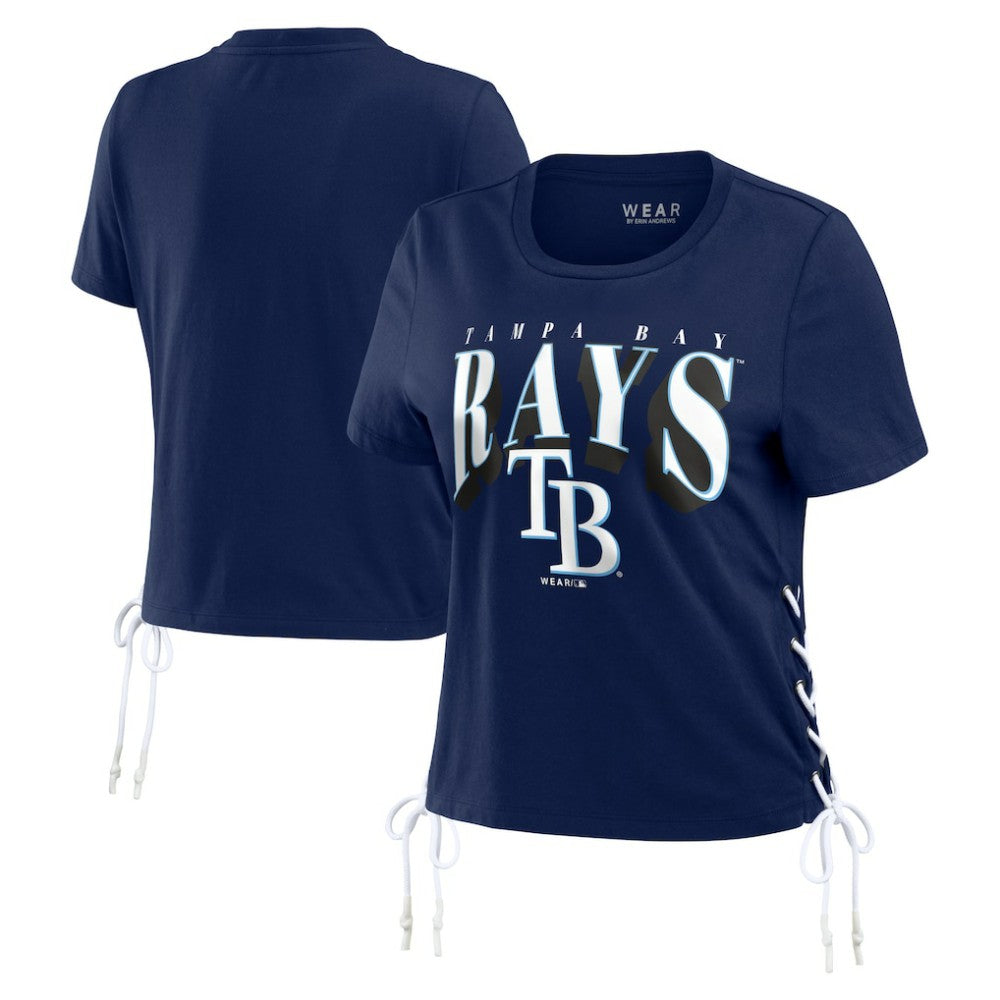 Tampa Bay Rays WEAR by Erin Andrews Women's Side Lace-Up Cropped T-Shirt | MLB Outlet