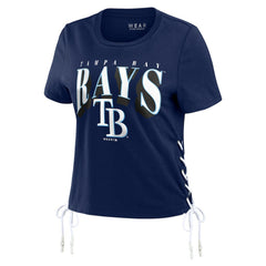 Tampa Bay Rays WEAR by Erin Andrews Women's Side Lace-Up Cropped T-Shirt | MLB Outlet