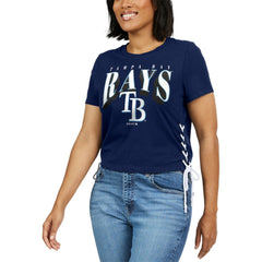 Tampa Bay Rays WEAR by Erin Andrews Women's Side Lace-Up Cropped T-Shirt | MLB Outlet