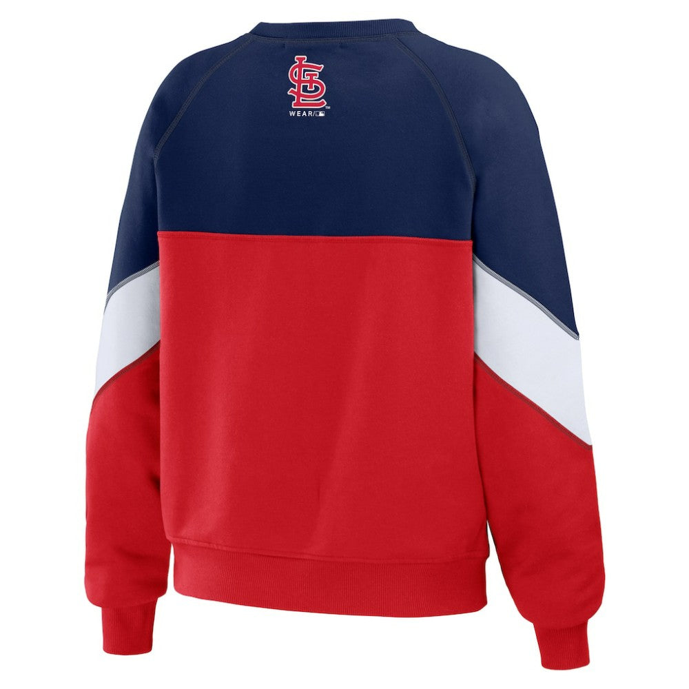 St. Louis Cardinals WEAR by Erin Andrews Women's Color Block Crew Neck Pullover Sweatshirt | MLB For sale