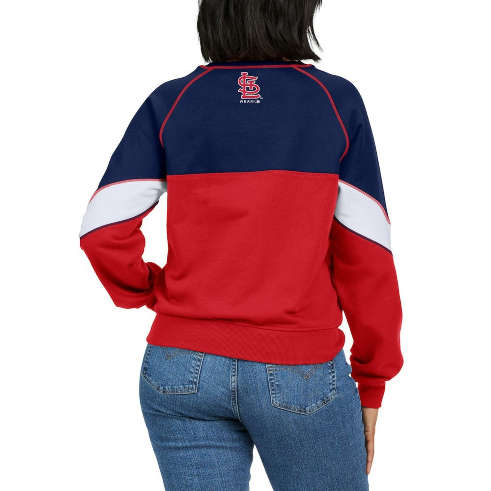 St. Louis Cardinals WEAR by Erin Andrews Women's Color Block Crew Neck Pullover Sweatshirt | MLB For sale