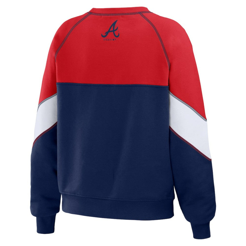 Atlanta Braves WEAR by Erin Andrews Women's Color Block Crew Neck Pullover Sweatshirt | MLB US