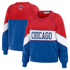 Chicago Cubs WEAR by Erin Andrews Women's Color Block Crew Neck Pullover Sweatshirt | MLB Near me