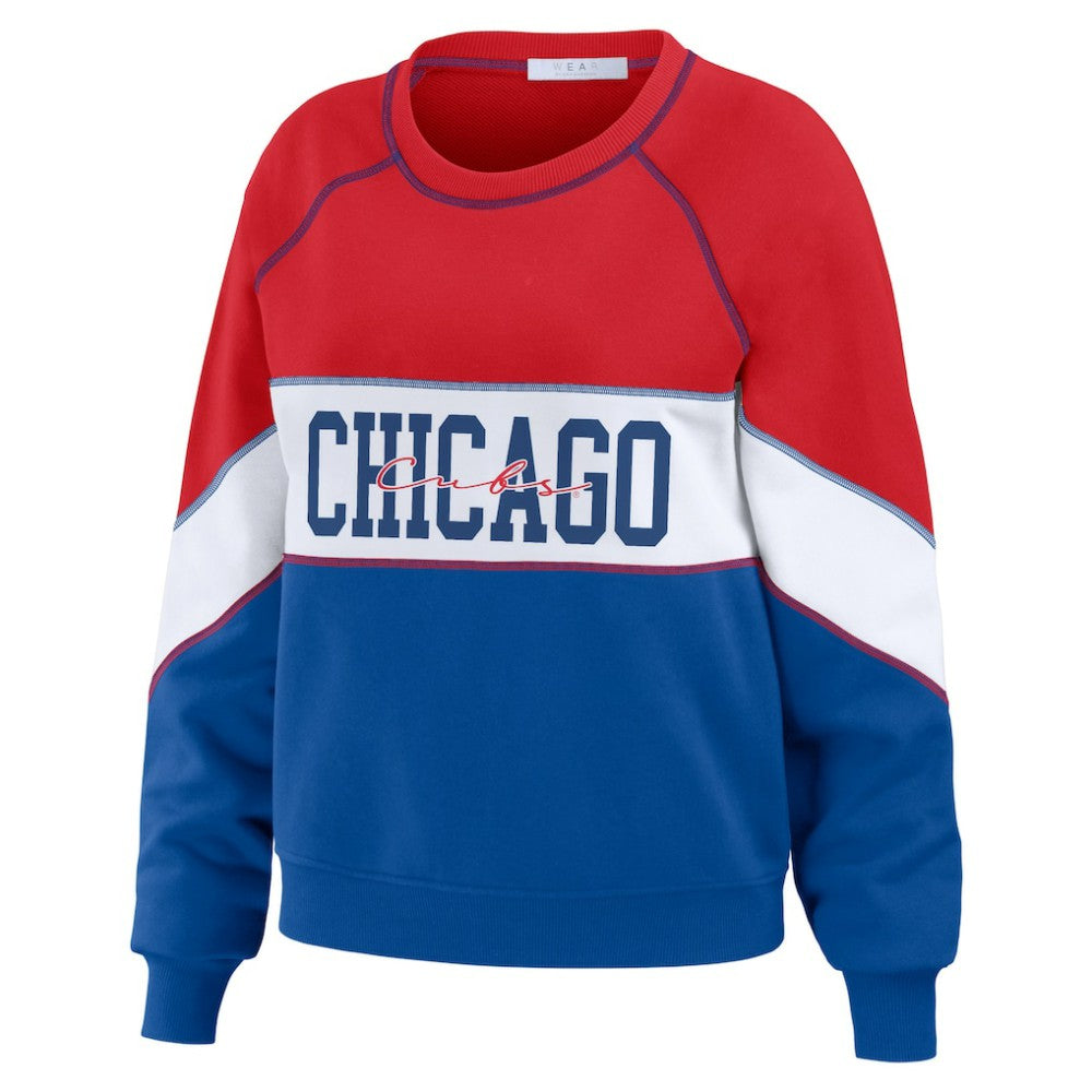 Chicago Cubs WEAR by Erin Andrews Women's Color Block Crew Neck Pullover Sweatshirt | MLB Near me