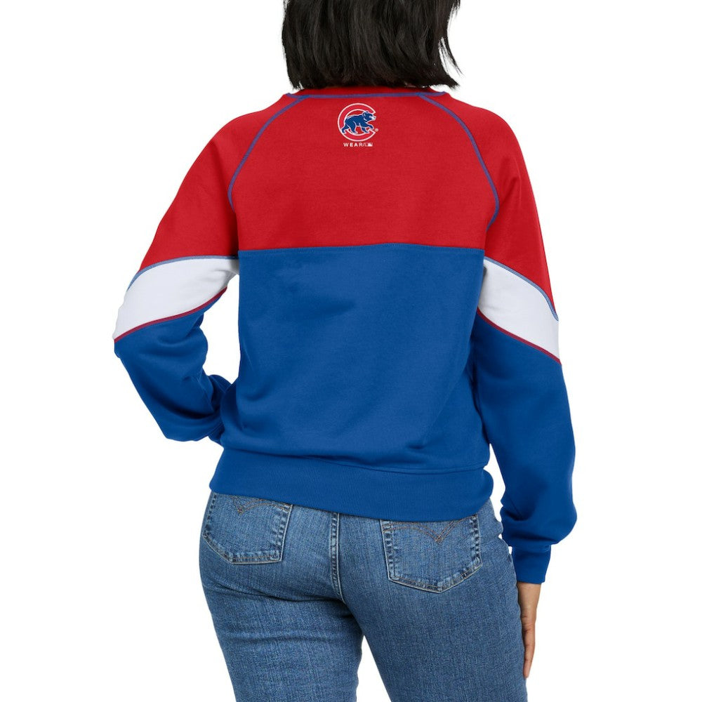Chicago Cubs WEAR by Erin Andrews Women's Color Block Crew Neck Pullover Sweatshirt | MLB Near me