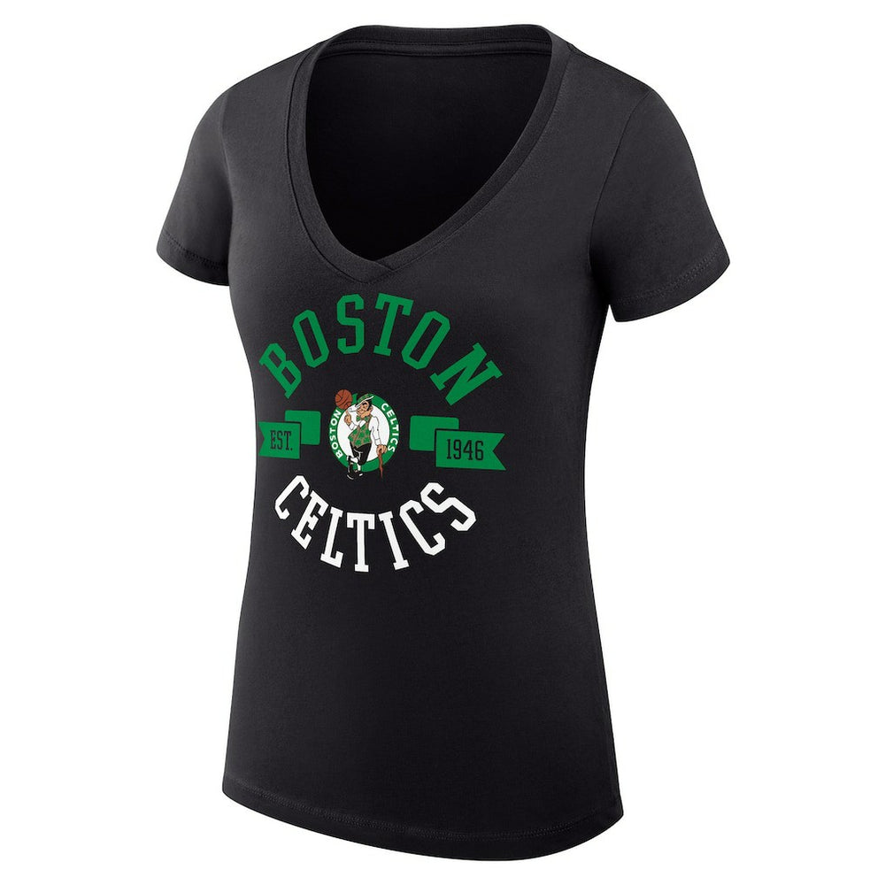 Boston Celtics G-III 4Her by Carl Banks Women's Super-Slim Fit Lightweight Large City Logo V-Neck T-Shirt New