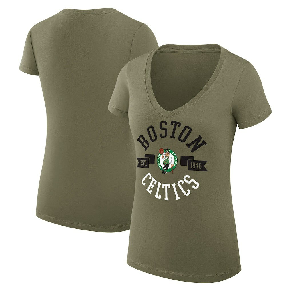 Boston Celtics G-III 4Her by Carl Banks Women's Super-Slim Fit Lightweight Large City Logo V-Neck T-Shirt On Sale
