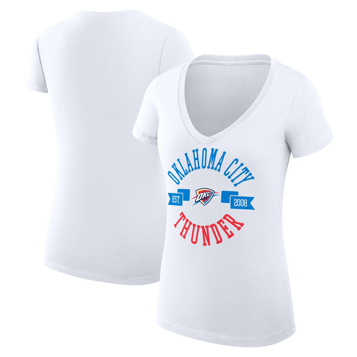 Oklahoma City Thunder G-III 4Her by Carl Banks Women's Super-Slim Fit Lightweight Large City Logo V-Neck T-Shirt New