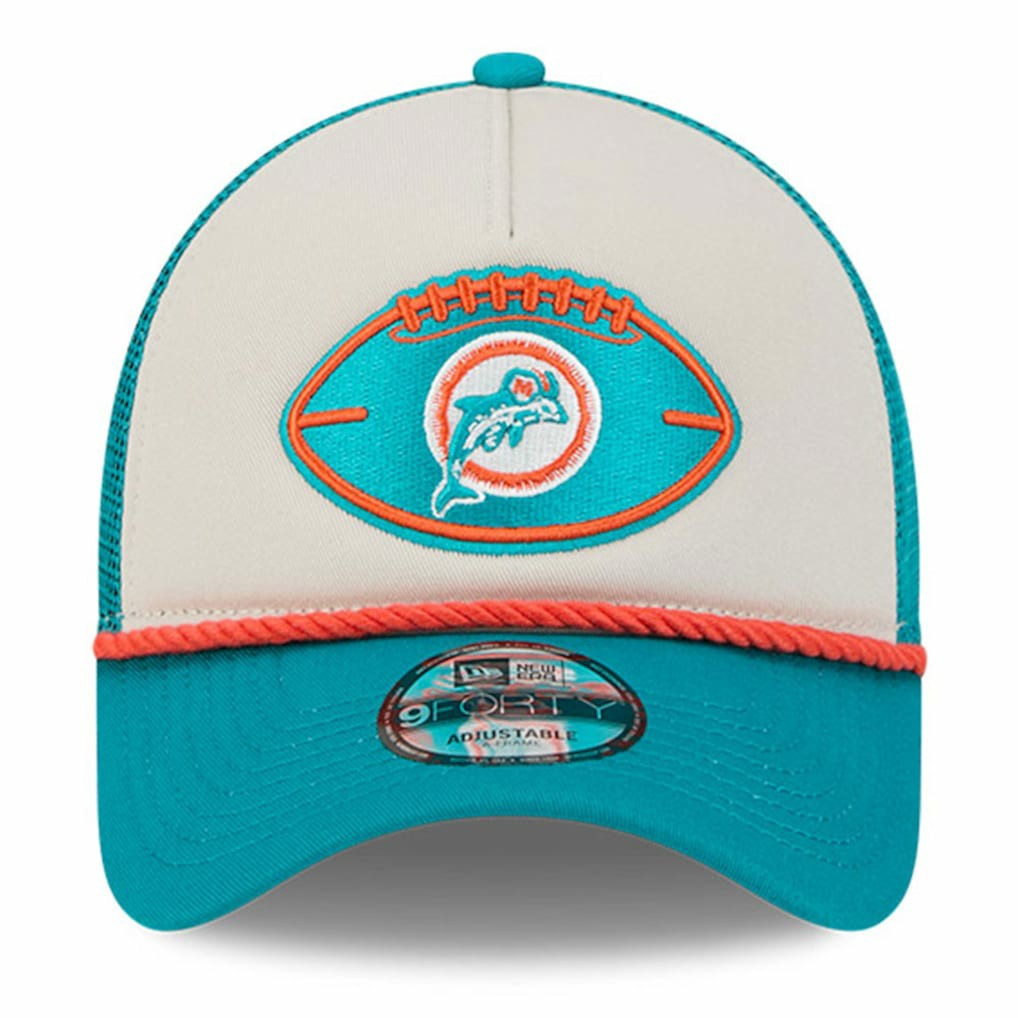 Miami Dolphins New Era 2024 Sideline Historic 9FORTY A-Frame Trucker Adjustable Hat
