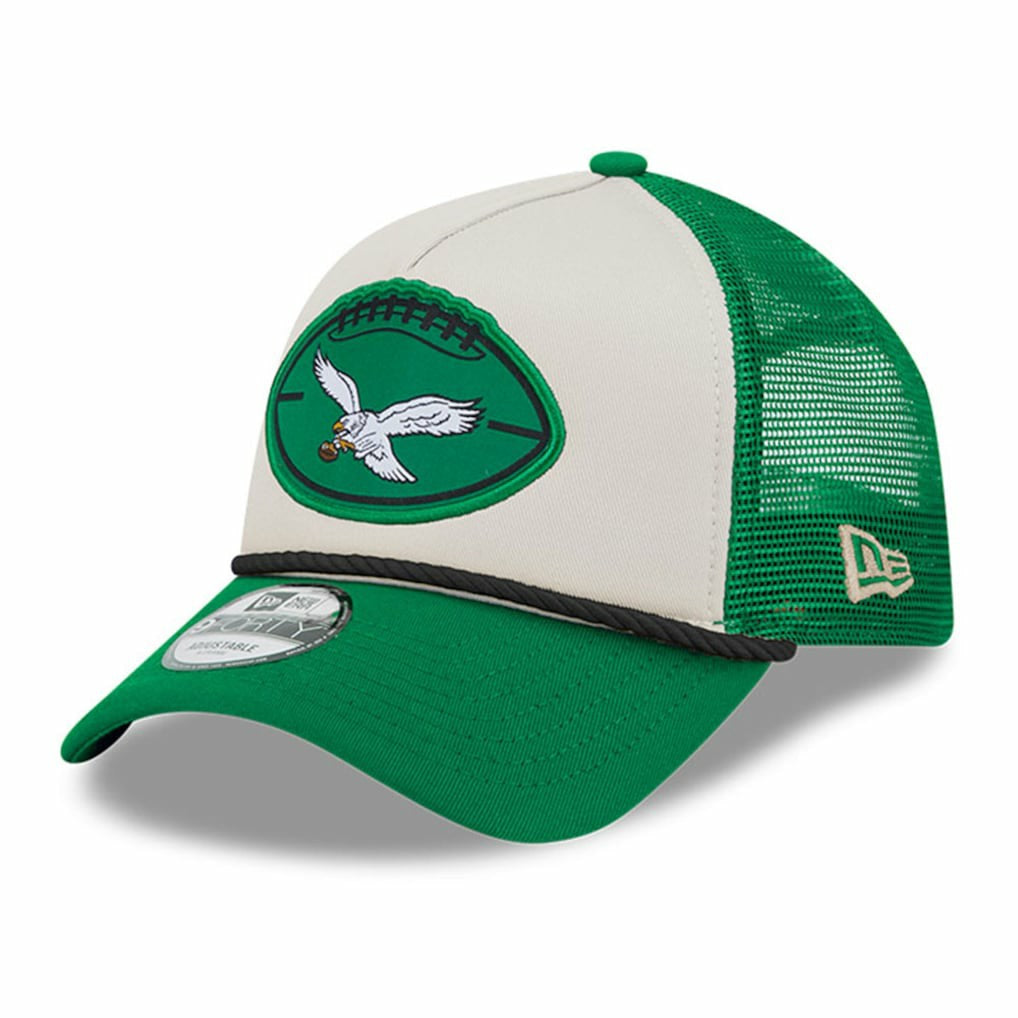Philadelphia Eagles New Era 2024 Sideline Historic 9FORTY A-Frame Trucker Adjustable Hat