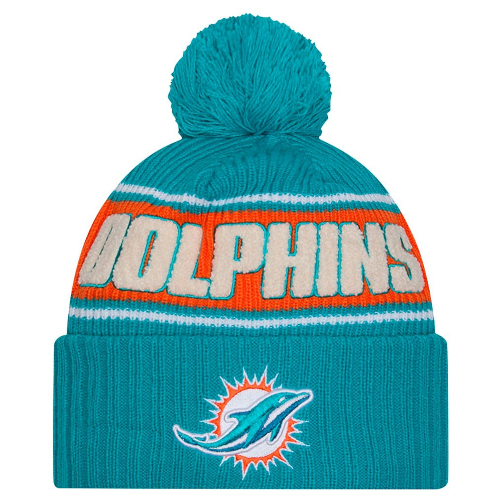 Miami Dolphins New Era 2024 Sideline Cuffed Knit Hat with Pom
