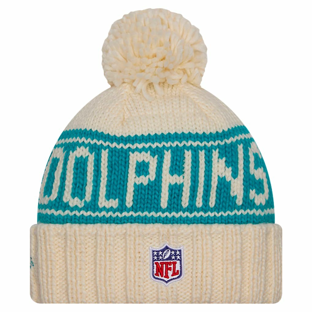 Miami Dolphins New Era Women's 2024 Sideline Cuffed Knit Hat with Pom
