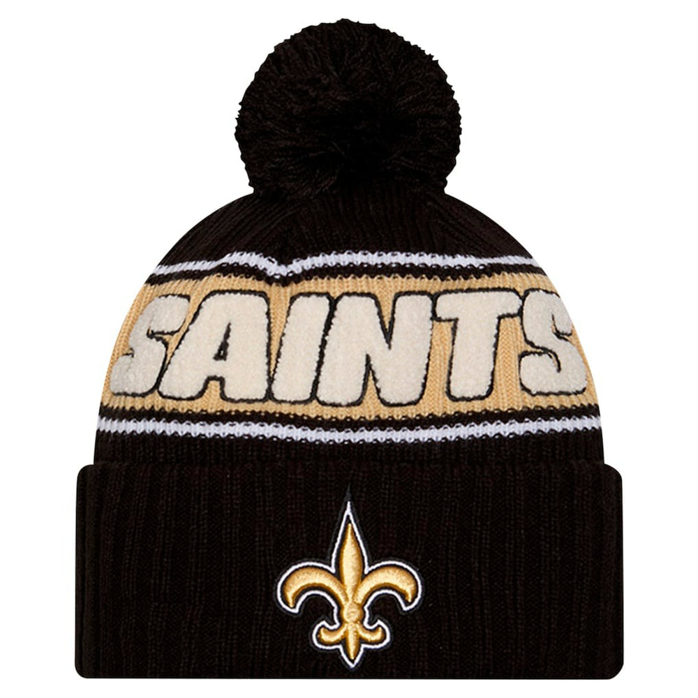 New Orleans Saints New Era Youth 2024 Sideline Sport Cuffed Knit Hat with Pom