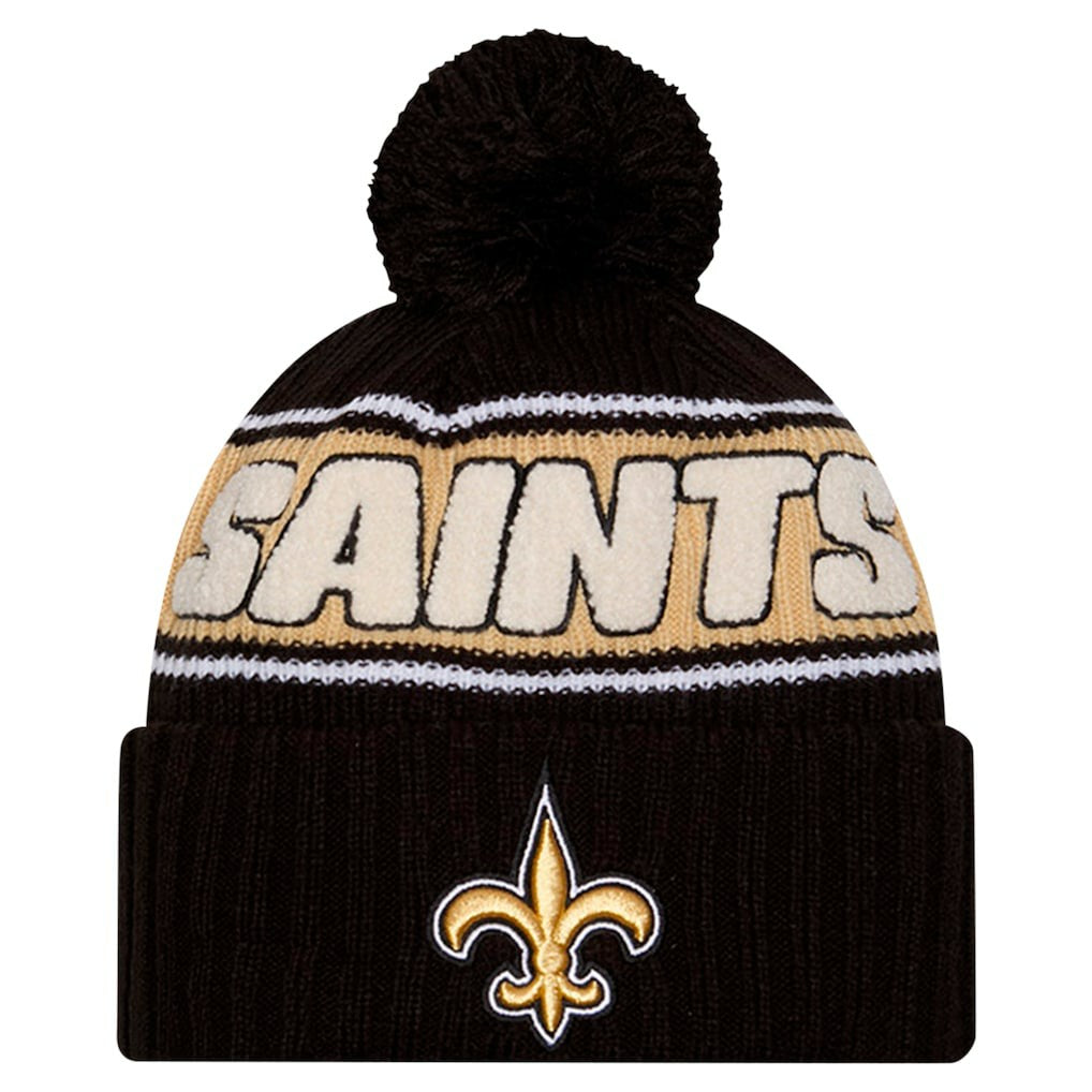 New Orleans Saints New Era Youth 2024 Sideline Sport Cuffed Knit Hat with Pom