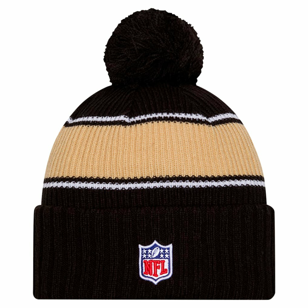 New Orleans Saints New Era Youth 2024 Sideline Sport Cuffed Knit Hat with Pom