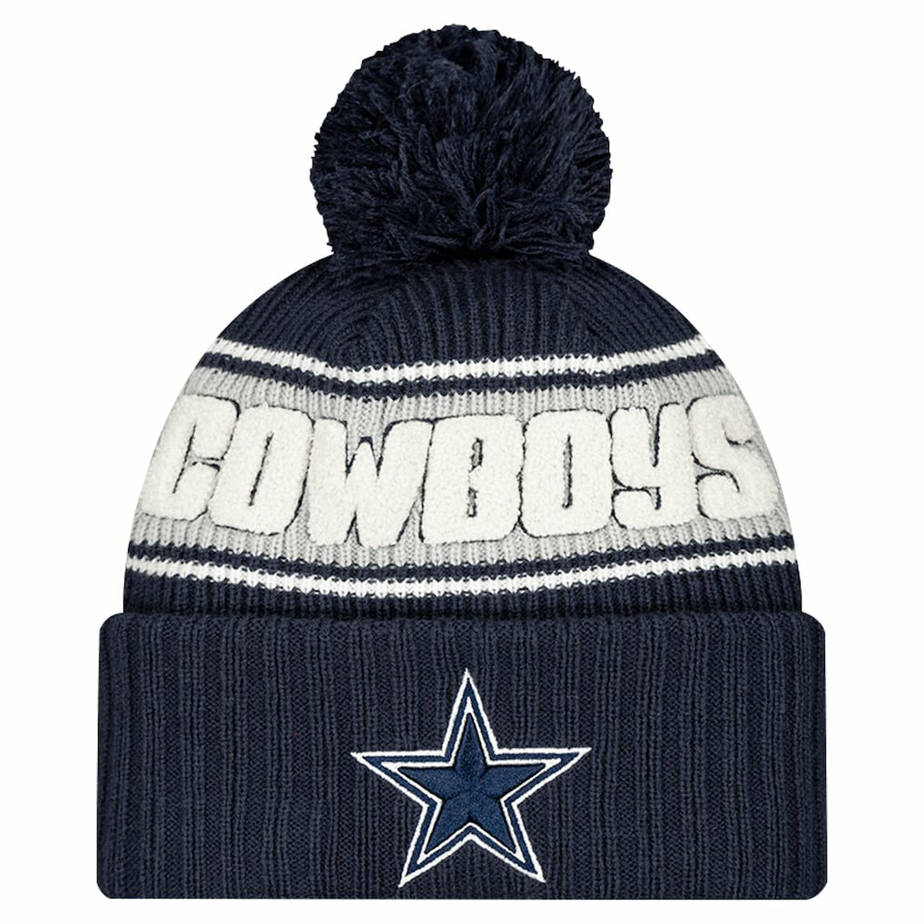 Dallas Cowboys New Era Youth 2024/25 Sideline Cuffed Knit Hat with Pom
