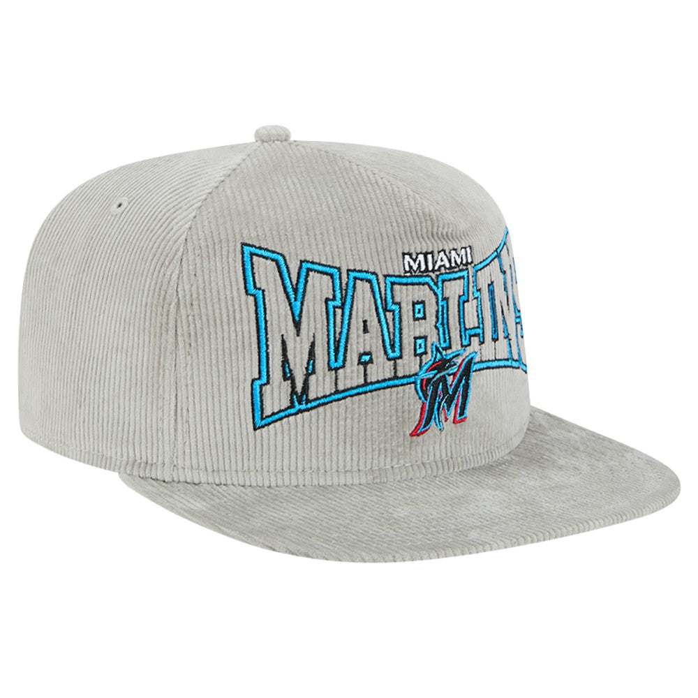 New Era Miami Marlins Gray Corduroy Golfer Snapback Hat | MLB Outlet