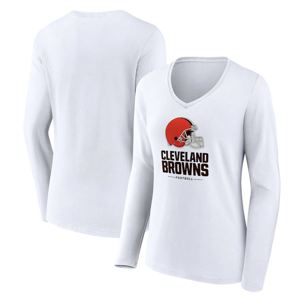 Cleveland Browns  Women's Team Lockup Long Sleeve V-Neck T-Shirt