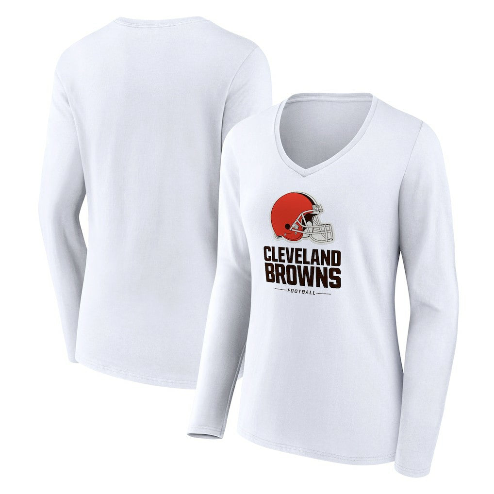 Cleveland Browns  Women's Team Lockup Long Sleeve V-Neck T-Shirt