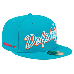 Miami Dolphins New Era Script Sided 59FIFTY Fitted Hat