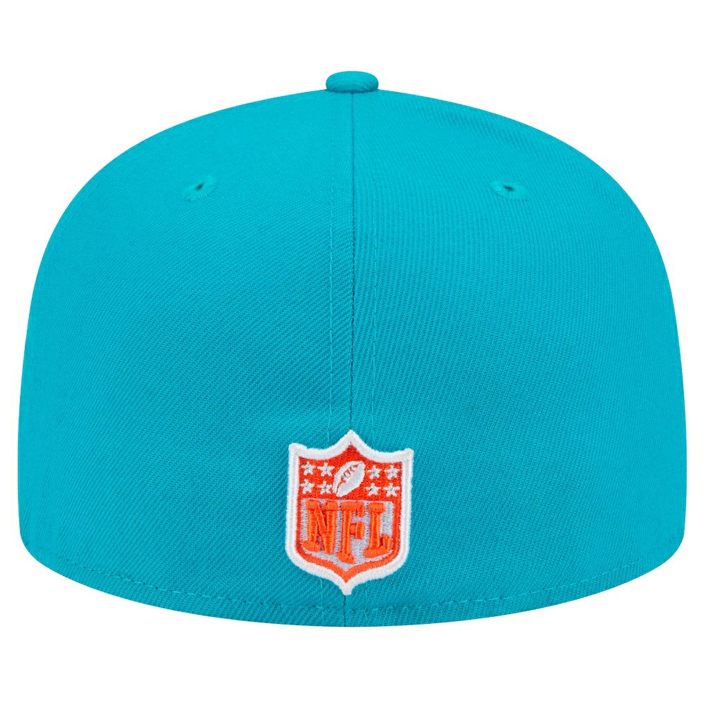 Miami Dolphins New Era Script Sided 59FIFTY Fitted Hat