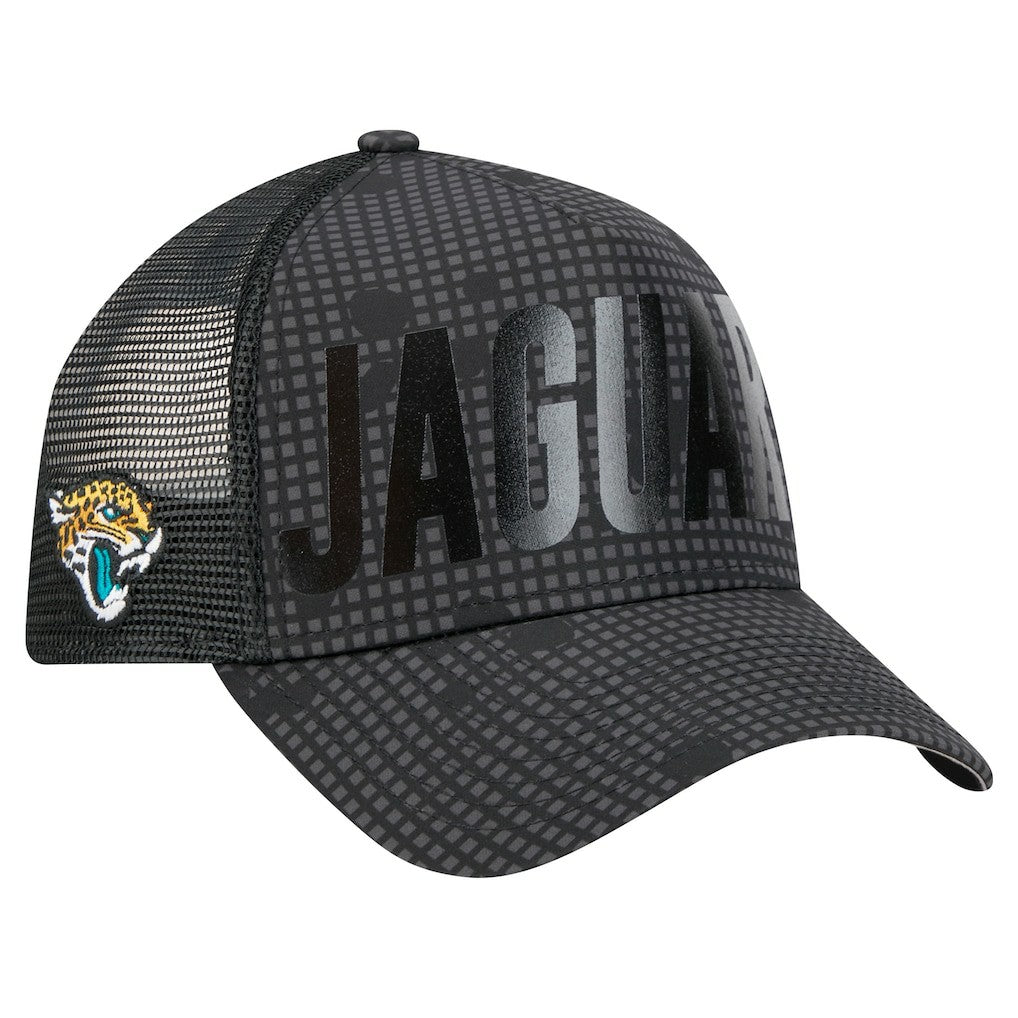 Jacksonville Jaguars New Era Midnight Ink Tonal Text A-Frame Trucker 9FORTY Adjustable Hat