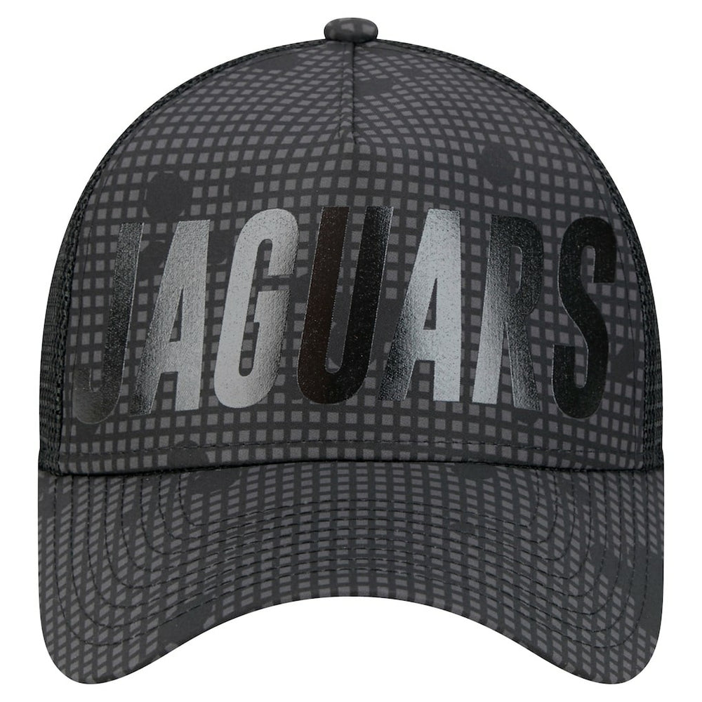 Jacksonville Jaguars New Era Midnight Ink Tonal Text A-Frame Trucker 9FORTY Adjustable Hat