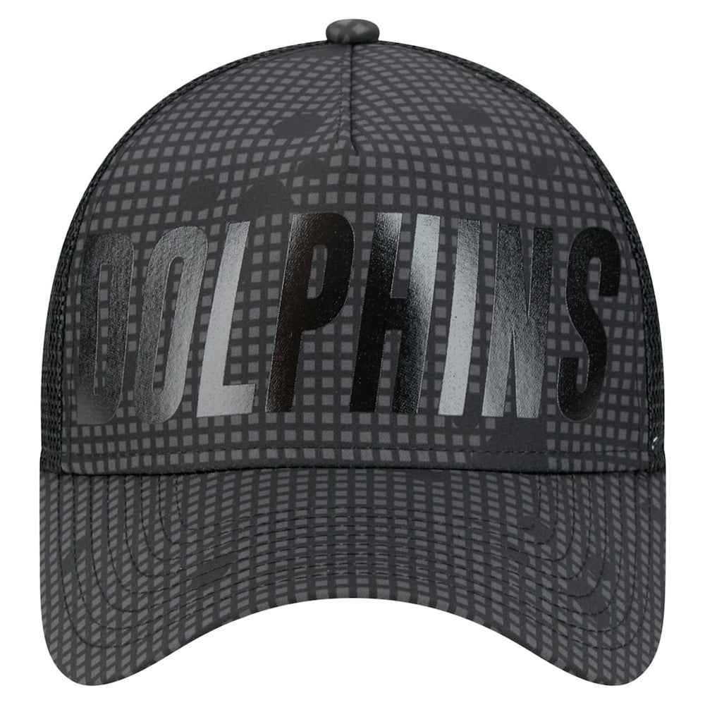 Miami Dolphins New Era Midnight Ink Tonal Text A-Frame Trucker 9FORTY Adjustable Hat