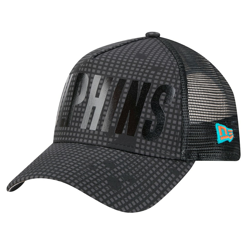 Miami Dolphins New Era Midnight Ink Tonal Text A-Frame Trucker 9FORTY Adjustable Hat