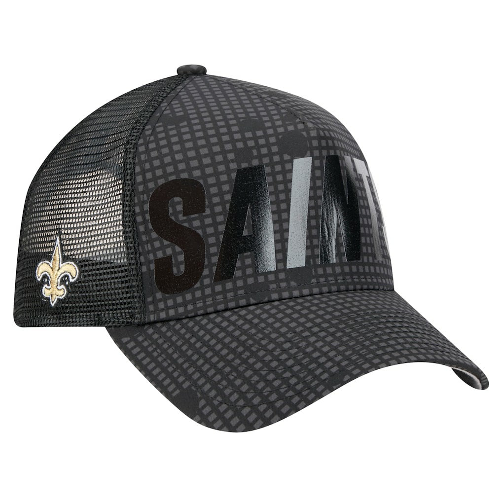 New Orleans Saints New Era Midnight Ink Tonal Text A-Frame Trucker 9FORTY Adjustable Hat