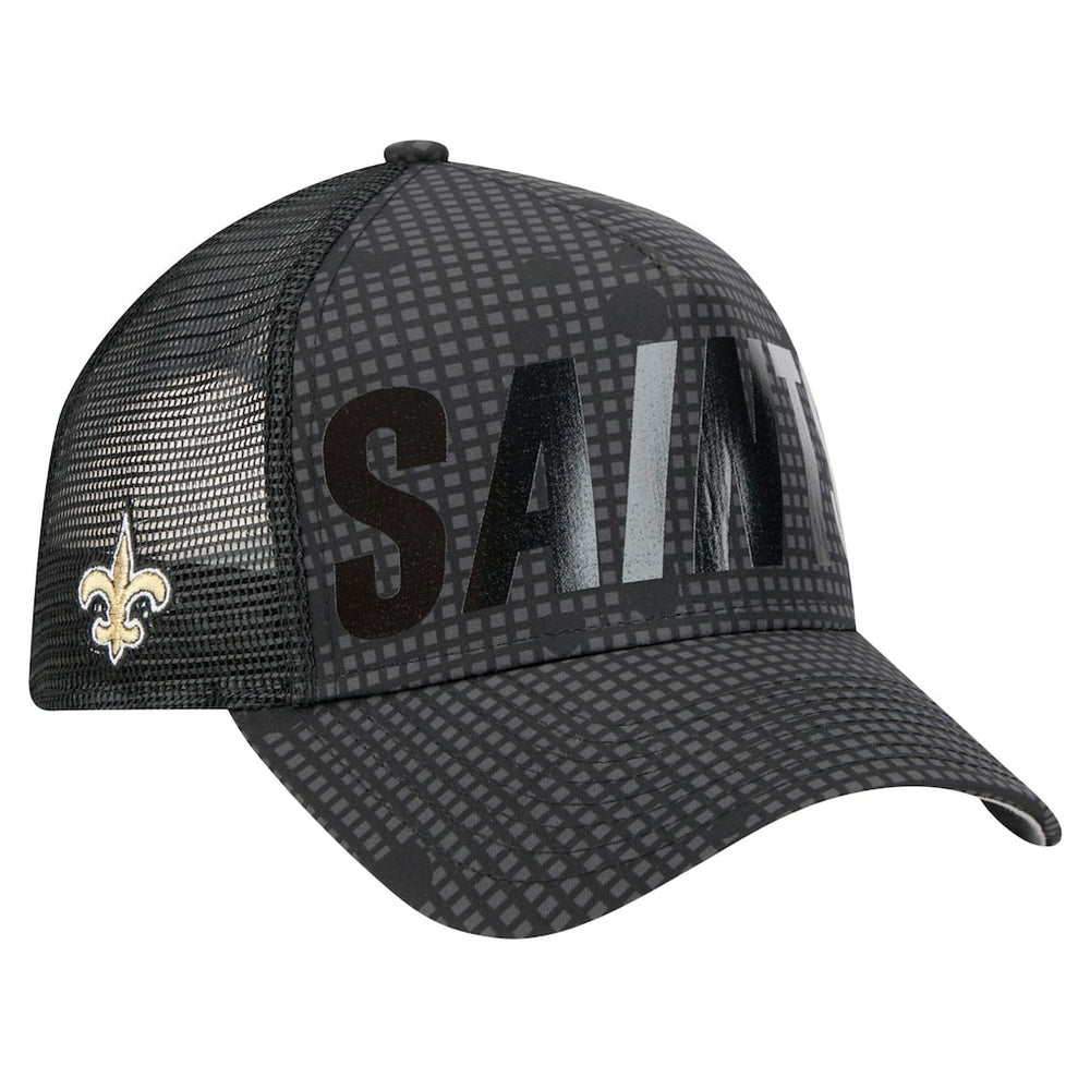 New Orleans Saints New Era Midnight Ink Tonal Text A-Frame Trucker 9FORTY Adjustable Hat