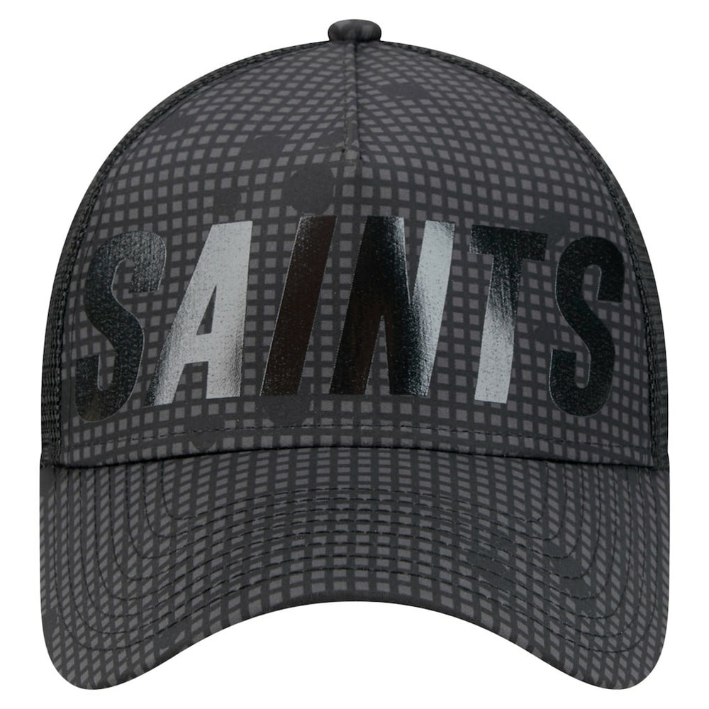 New Orleans Saints New Era Midnight Ink Tonal Text A-Frame Trucker 9FORTY Adjustable Hat