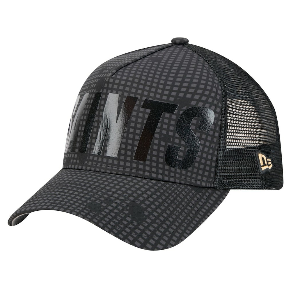 New Orleans Saints New Era Midnight Ink Tonal Text A-Frame Trucker 9FORTY Adjustable Hat