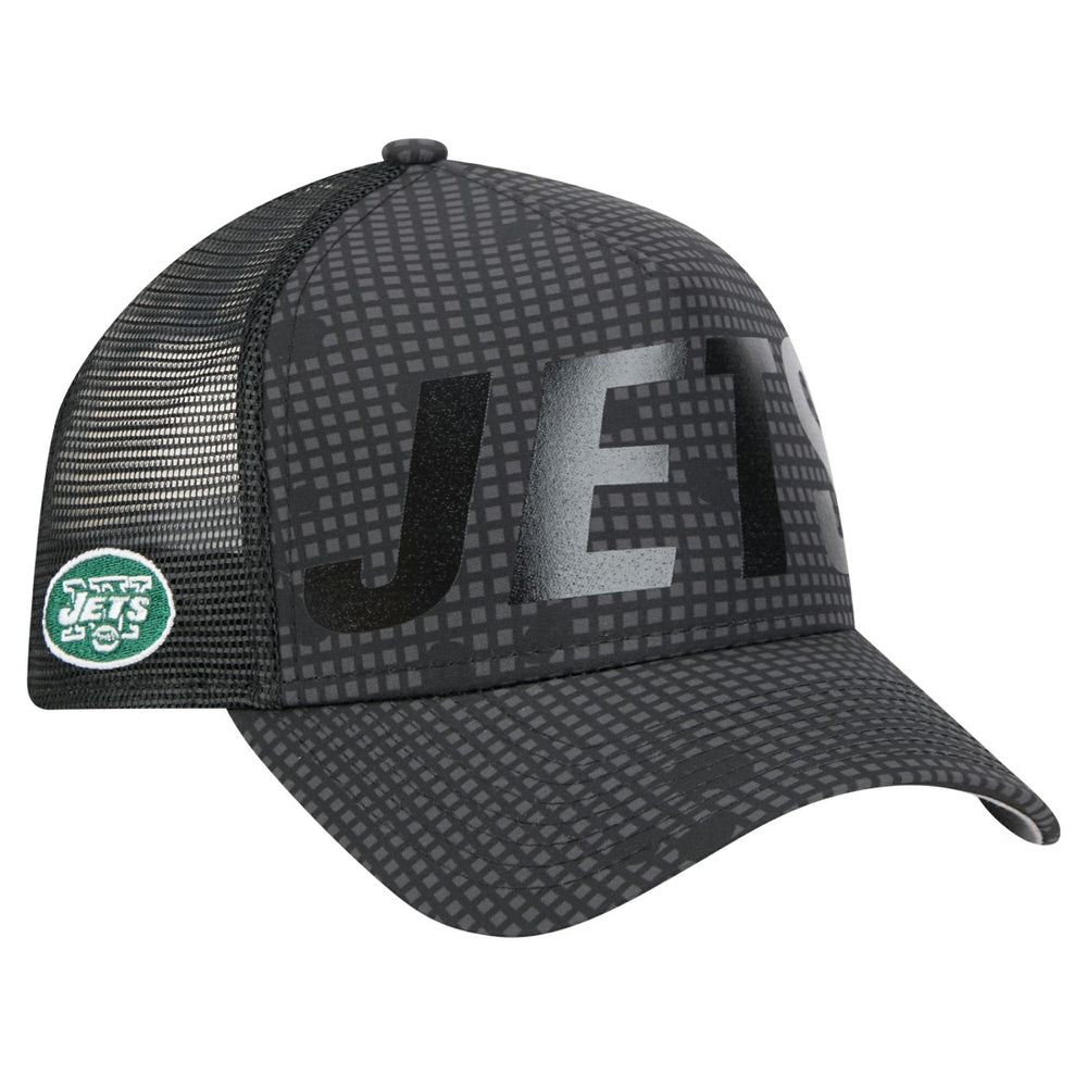 New York Jets New Era Throwback Midnight Ink Tonal Text A-Frame Trucker 9FORTY Adjustable Hat