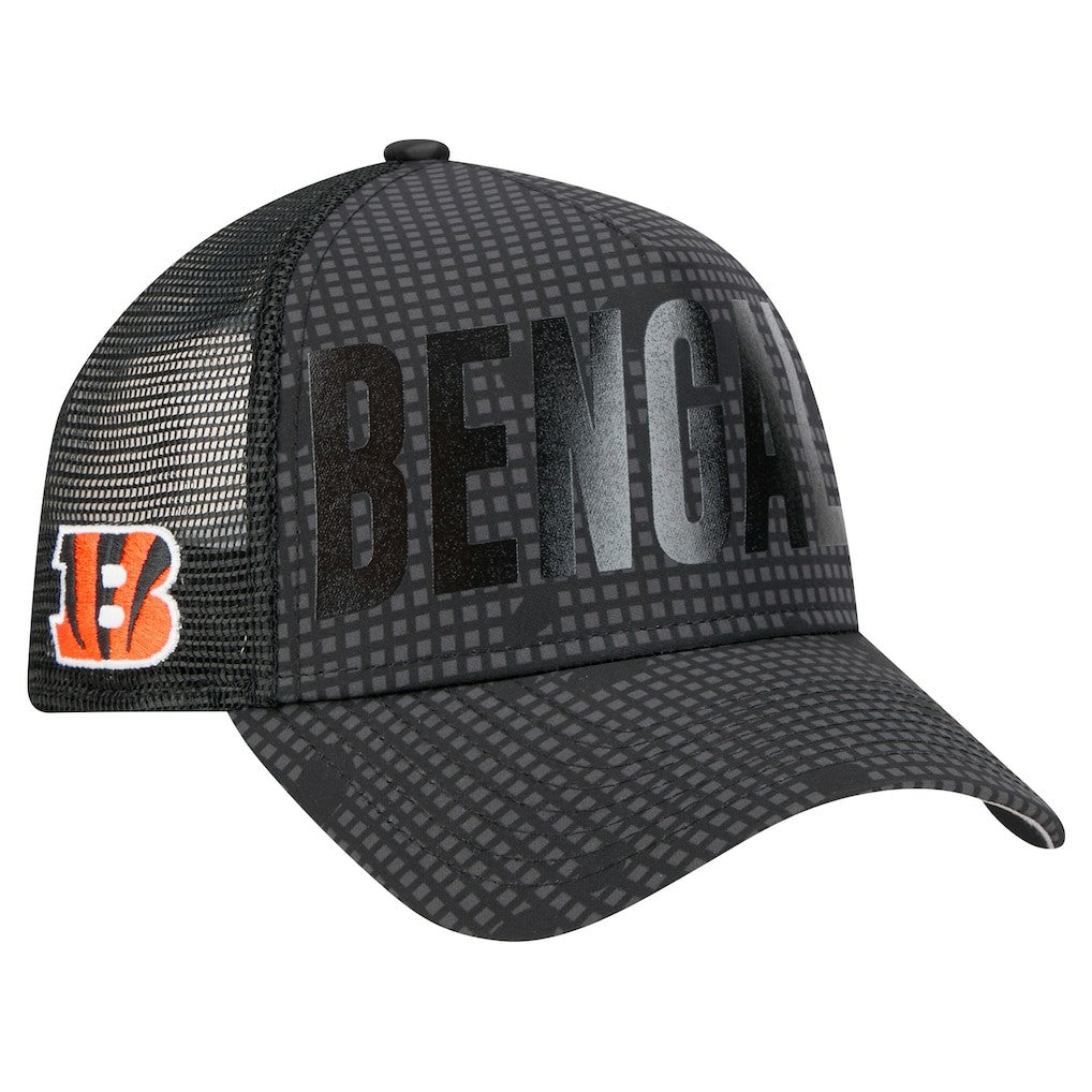 Cincinnati Bengals New Era Midnight Ink Tonal Text A-Frame Trucker 9FORTY Adjustable Hat