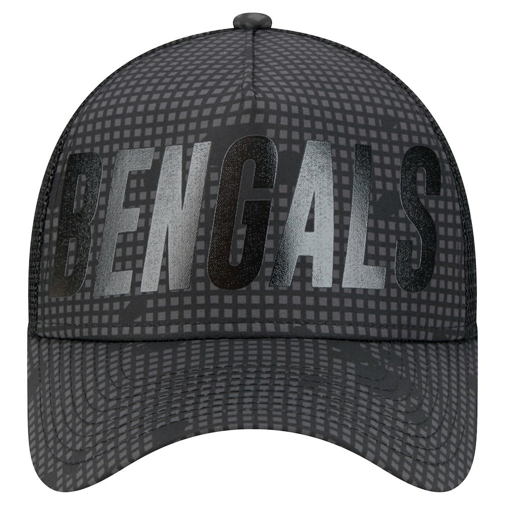 Cincinnati Bengals New Era Midnight Ink Tonal Text A-Frame Trucker 9FORTY Adjustable Hat