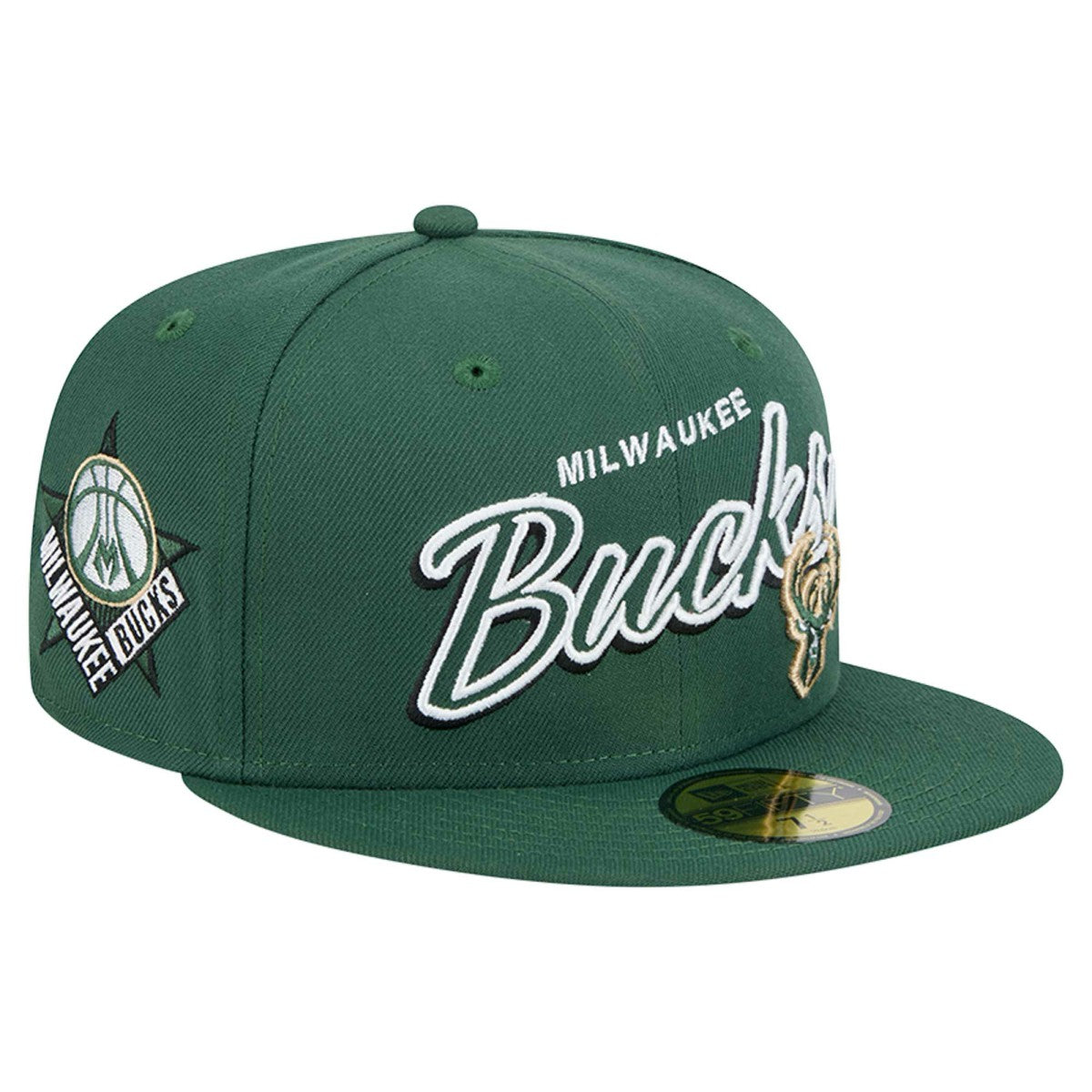 Milwaukee Bucks Sport Night Script Sided 59FIFTY Fitted Hat New