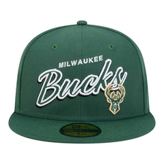Milwaukee Bucks Sport Night Script Sided 59FIFTY Fitted Hat New