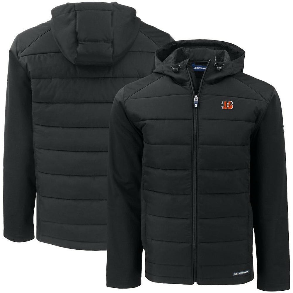 Cincinnati Bengals  Cutter & Buck Big & Tall Evoke Hybrid Eco Softshell Recycled Full-Zip Hooded Jacket