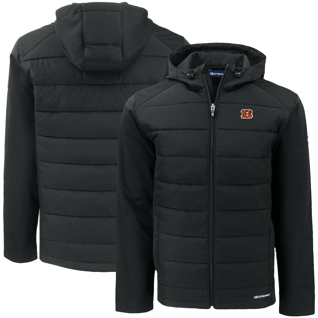 Cincinnati Bengals  Cutter & Buck Big & Tall Evoke Hybrid Eco Softshell Recycled Full-Zip Hooded Jacket