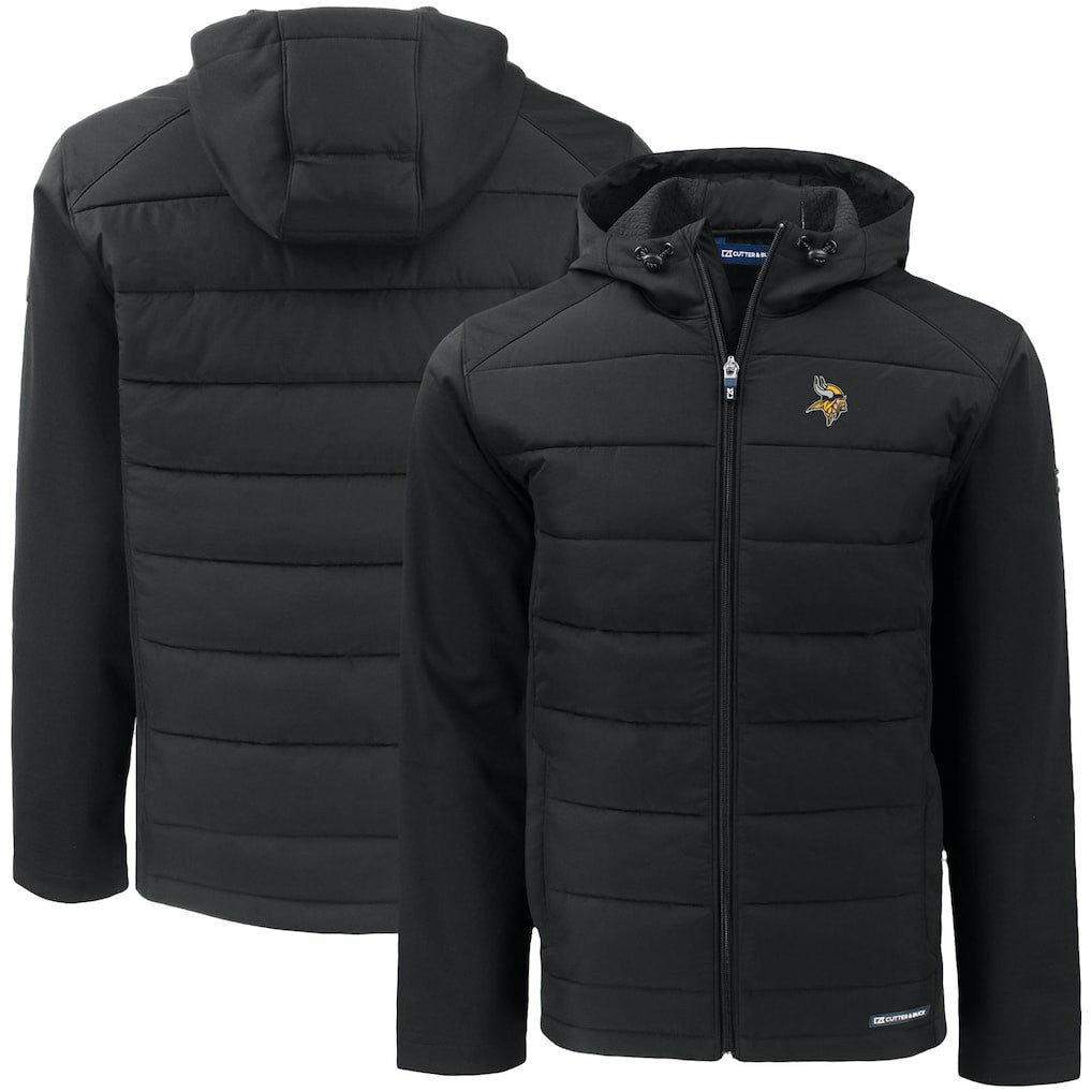 Minnesota Vikings  Cutter & Buck Big & Tall Evoke Hybrid Eco Softshell Recycled Full-Zip Hooded Jacket