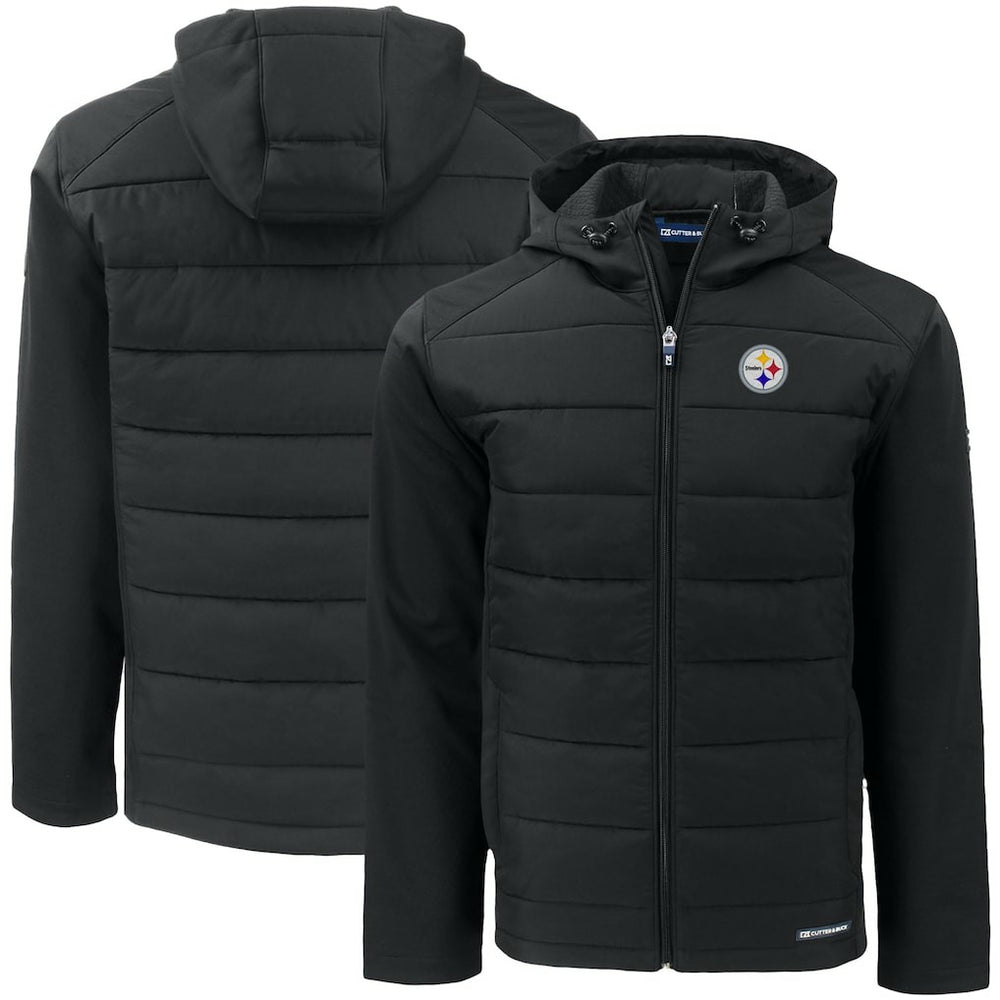Pittsburgh Steelers  Cutter & Buck Big & Tall Evoke Hybrid Eco Softshell Recycled Full-Zip Hooded Jacket
