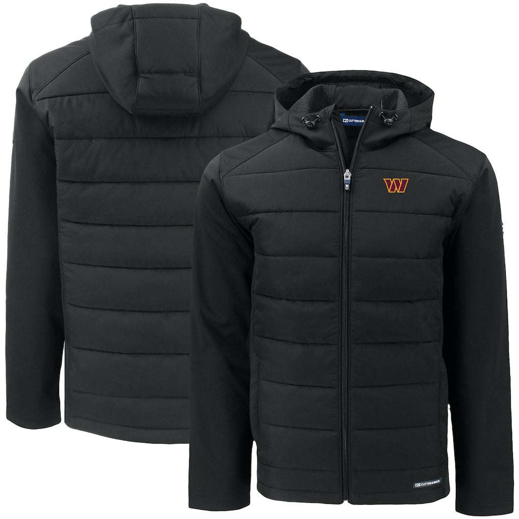 Washington Commanders  Cutter & Buck Big & Tall Evoke Hybrid Eco Softshell Recycled Full-Zip Hooded Jacket