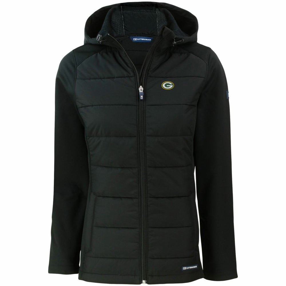 Green Bay Packers  Cutter & Buck Women's Evoke PrimaLoft Hybrid Eco Softshell Recycled Full-Zip Hooded Jacket