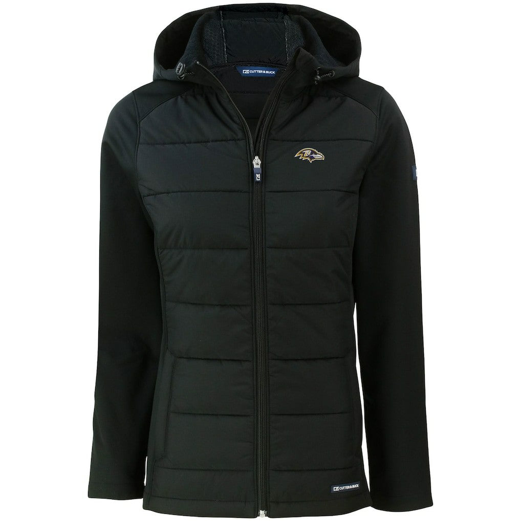 Baltimore Ravens  Cutter & Buck Women's Evoke PrimaLoft Hybrid Eco Softshell Recycled Full-Zip Hooded Jacket
