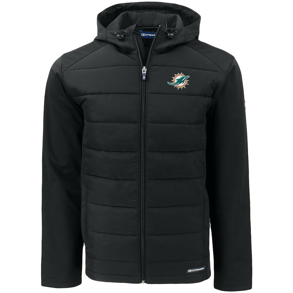 Miami Dolphins  Cutter & Buck Evoke PrimaLoft Hybrid Eco Softshell Recycled Full-Zip Hooded Jacket