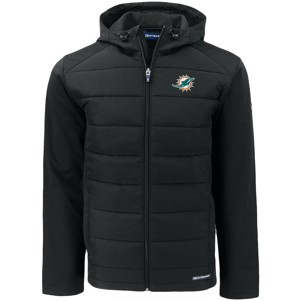 Miami Dolphins  Cutter & Buck Evoke PrimaLoft Hybrid Eco Softshell Recycled Full-Zip Hooded Jacket