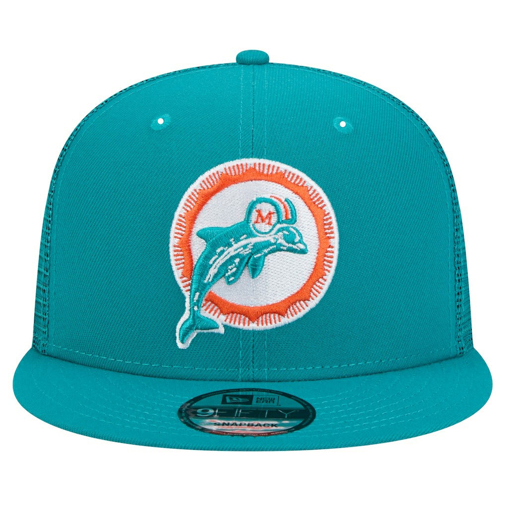 Miami Dolphins New Era Throwback Main Trucker 9FIFTY Snapback Hat